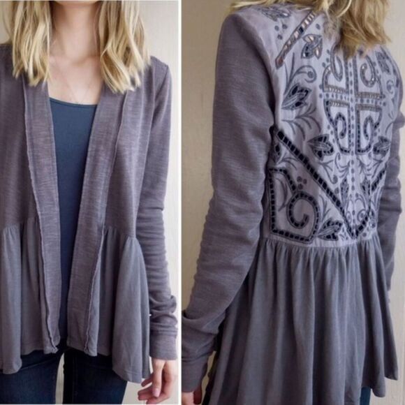 Anthropologie Saturday Sunday Story Stitch Embroidered Cut Out Cardigan Top - Picture 1 of 10